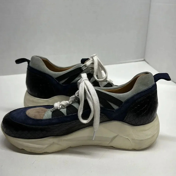 Aquatalia Sneakers Shoes Lace Up Athletic Designer White Blue Snake Skin 7.5 - Picture 8 of 12